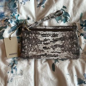 HOBO Day Brown and White Lizard Print Textured Wristlet Clutch